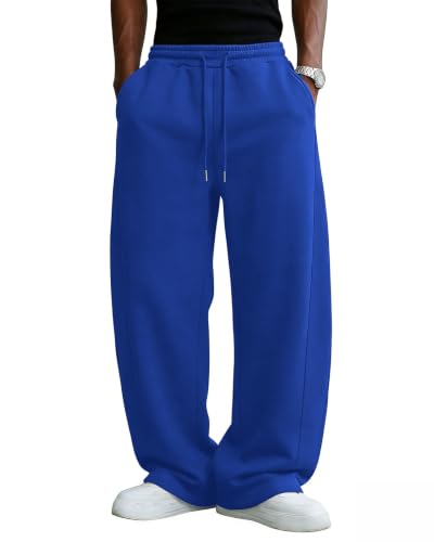 Image of Men's Baggy Sweatpants Cotton Fleece Wide Leg Lounge Sweat Pants Drawstring Waist Jogging Pants with Pockets