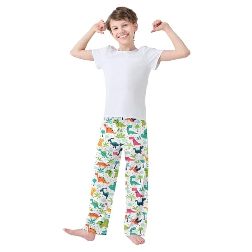 ZZXXB Colorful Dinosaurs Palm Tree Boys Long Pants Soft Trousers Elastic Waist Kids Lounge Bottoms with Pockets S-XL2