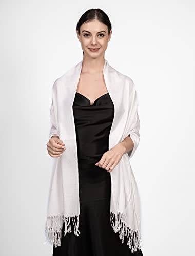 Achillea Large Soft Silky Pashmina Shawl Wrap Scarf In Solid Colors (White) #TOP3