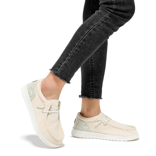 Image of STQ Slip on Canvas Shoes for Women's Arch Support Loafers Comfort Orthopedic Sneakers for Foot Pain Relief Beige US 9