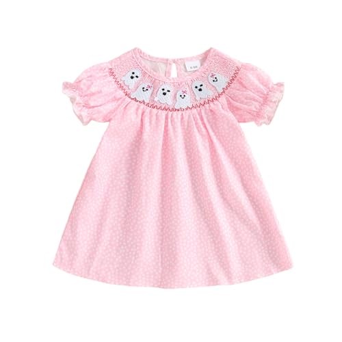 Toddler Baby Halloween Smocked Dress Puff Short Sleeve Pumpkin Embrodiery Plaid Vintage Dresses Princess Party Dress