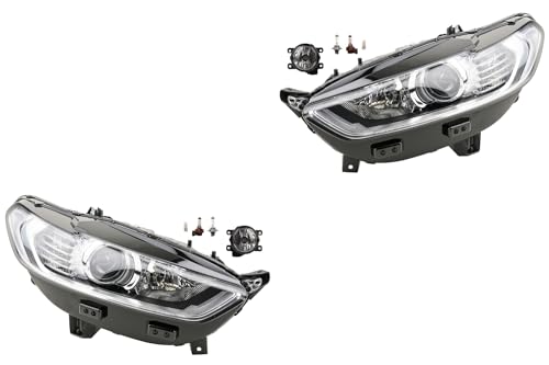 Johns, Juego de faros delanteros halógenos para Ford Mondeo V 14 09/14 H7 H15 izquierda y derecha + faros antiniebla + bombilla