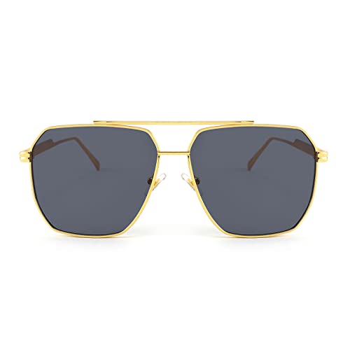 FEISEDY Retro Oversized Square Sunglasses Pilot Trendy Shades UV400 Metal Sun Glasses for Women Men B2874