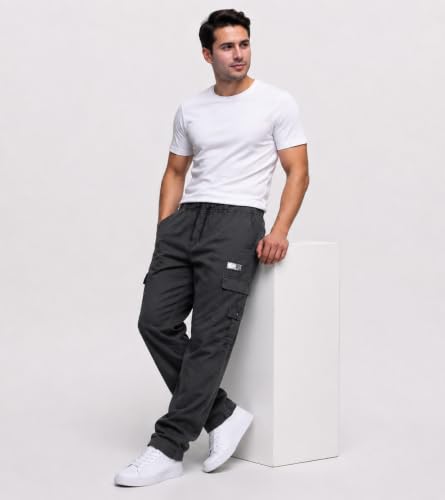 Image of DEELMO Cargo Pant for Men | Cotton Cargo's Pant | Men's Cotton Cargo Trousers | Elastic Drawstring Waist Straight Fit | Comfortable Breathable Cargos for Casual to (Available in Pluse Size)