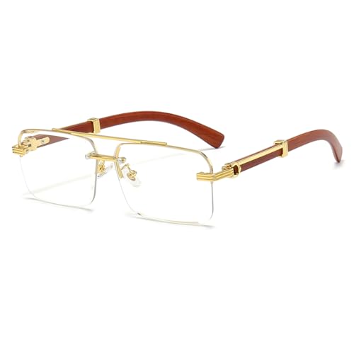 JOVAKIT Trendy Square Sunglasses for Men Women Semi Rimless Frame Shades 90s Vintage Retro Sun Glasses UV400 Protection (Gold/Clear Lens)