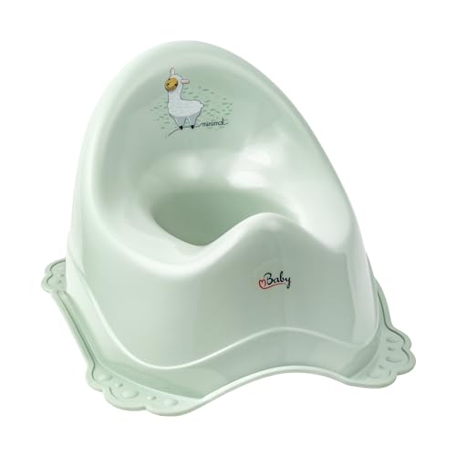Minimal Töpfchen mit Anti-Rutsch-Gummis – einfach, traditionell, für Kinder ab ca. 18 Monaten, leicht zu benutzen, hilft beim Toilettentraining – Motiv: Lama, Farbe: Salbei grün