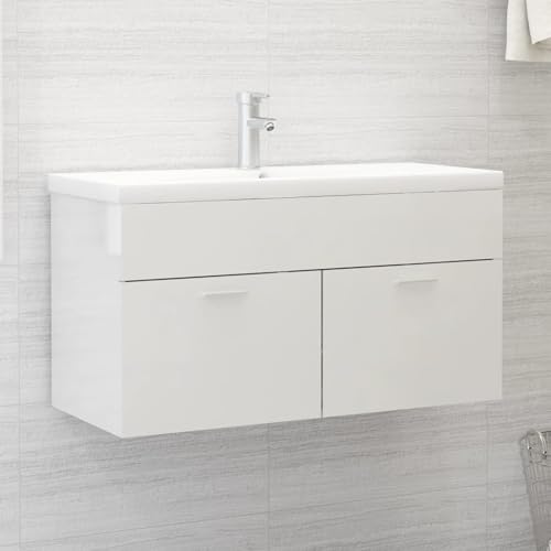 Xichuzi Armario para Lavabo, Armario Baño, Mueble Baño Lavabo, Mueble Baño, Muebles para Lavabo, aglomerado Blanco Brillante 90x38,5x46 cm