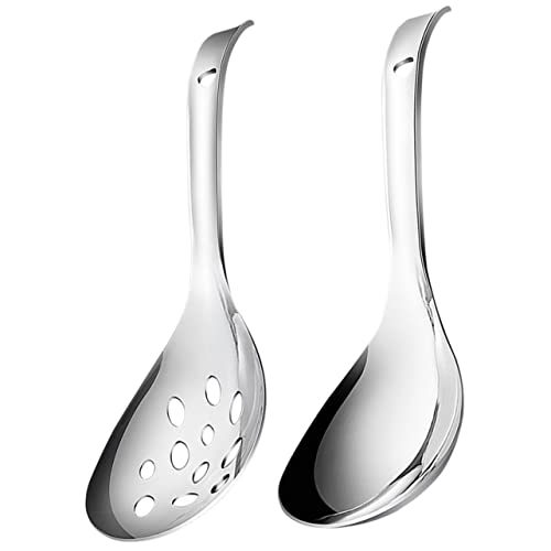 SOLUSTRE 2pcs Stainless Steel Rice Spoon Set Rice Paddle Soup Serving Spoon Slotted Utensils for Daily Use