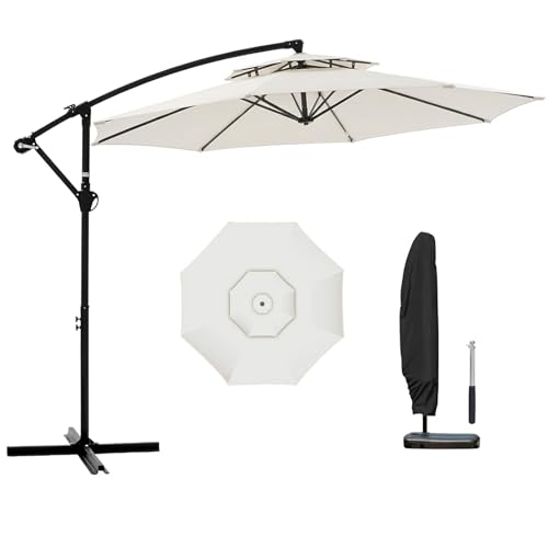 ViCoopZim ガーデンパラソル 大型 風に強い 300cm ダブル/シングルトップ ハンギングパラソル 吊り下げ式 角度調節 簡単開閉 UVカット 撥水 防錆加工 遮光 色褪せ防止 耐光性 庭 テラス ベランダ ウッドデッキ プール キャンプ カフェ 屋外用 日除け 収納カバー付