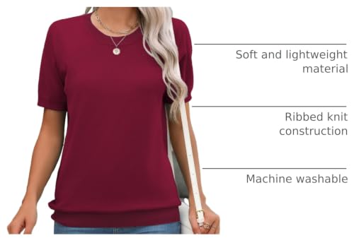 Image of Zeagoo Womens Summer Short Sleeve Tops Crew Neck Lightweight Pullover Sweaters Loose Dressy Casual Blouse Basic Clothes