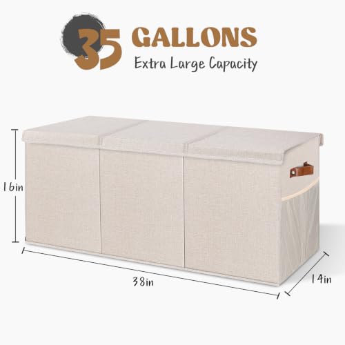 Image of Extra Large Toy Box with Lids, Collapsible Storage Bin, 38 inchx16 inchx14 inch,Beige