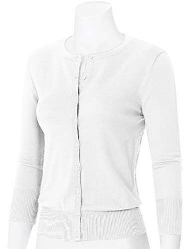 Image of Women's 3 /4 Sleeve Crew Neck Button Down Stretch Knit Cardigan Sweater (S-3XL)