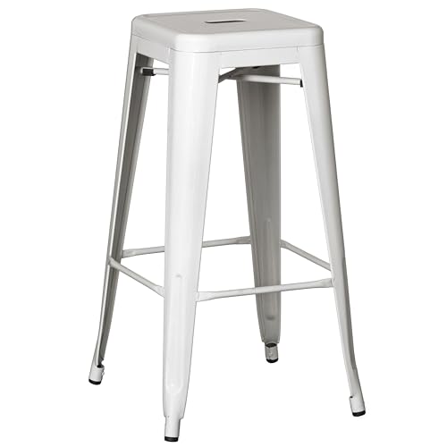 Butaco metálico Basicwise sin respaldo de 30 pulgadas, apilable, resistente para barras, patios y cocinas, color blanco miniatura 1