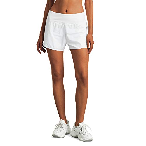 M MOTEEPI Quick Dry Running Shorts for Women High Waist 2 in 1 Athletic Active Shorts with Compression Liner Pockets White L