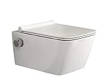 SSWW | Toilette mit WC Dusche | Wand WC Bidet | Spülrandlos | Softclose Sitz flach | weiß Keramik | 54 x 36 x 32 cm