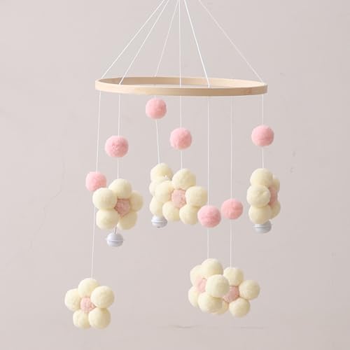 Image of Baby Crib Mobile, Flower Mobile for Crib, Crib Mobile for Boys and Girls, Boho Nursery Decor, Baby Bedroom Hanging Decoration，Pink Flower-1