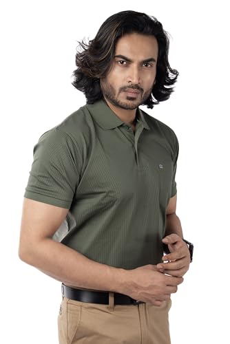 Image of Men's Polo T- Shirts Collar Neck Half Sleeves, Regular Fit, Cotton Mercerized Collection with All Over Vertical Printed Stripes /Comfortable and Soft