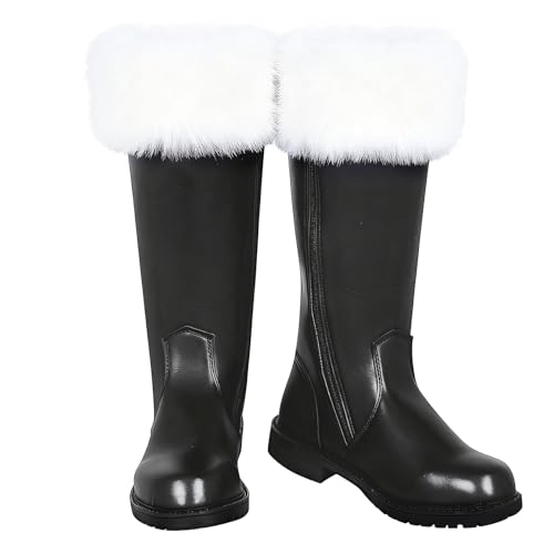 Herren Schwarz Santa Claus Boots - Premium Kunstleder Breite Wade...