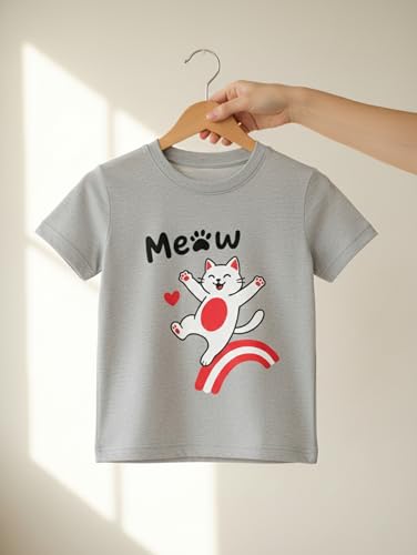 Image of T Shirt | Cute Meow Cat | Kids Tshirt | Soft Cotton | Round Neck | Casual for Children