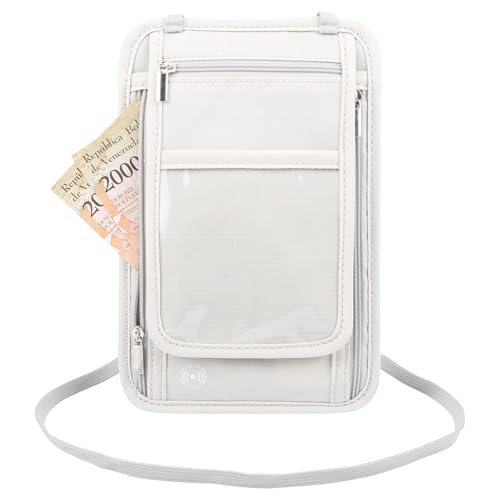 Image of Travel Neck Wallet with RFID Blocking Passport Holder, RFID Blocking Stash Neck Wallet, Neck Storage Bag for Keeping Credit Cards & Travel Documents Safe & Small Change (Ash Gray)