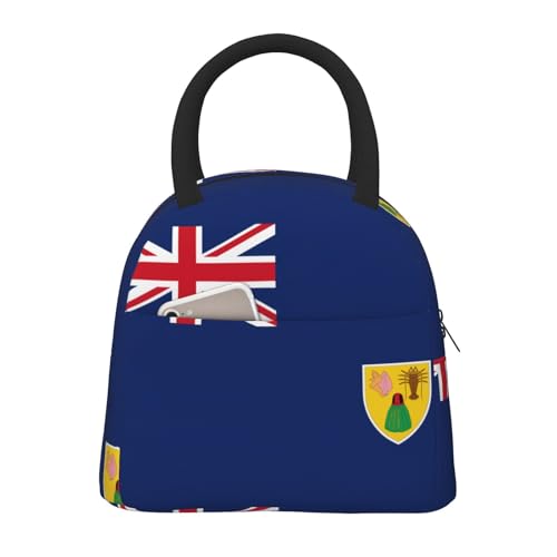 MQGMZ Bolsas de almuerzo con estampado de bandera de las Islas Turcas y Caicos para mujer, con aislamiento, bolsa térmica con bolsillo frontal reutilizable