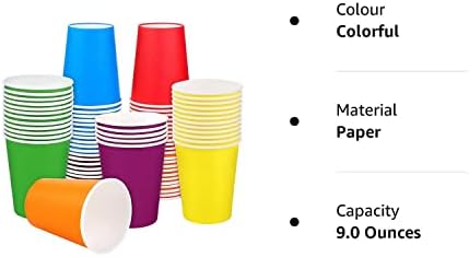 60Pcs Paper Cups Disposable Cups Party, 9 ounce Multicolor biodegradable and compostable Drinking Cups for Party, DIY-260ml(6 colors)