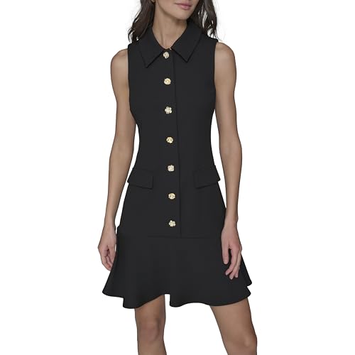 KARL LAGERFELD Womens Collared Sleeveless Above The Knee Sheath Dress