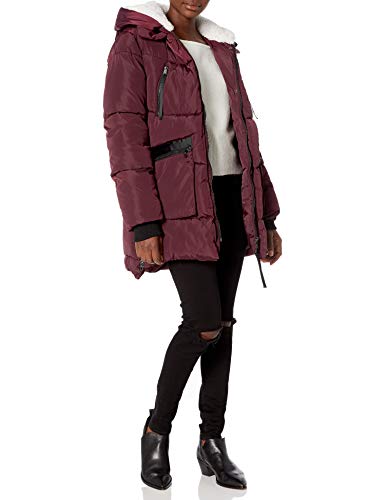 Steve Madden Women's Puffer Parka Jacket, Classic Merlot, L