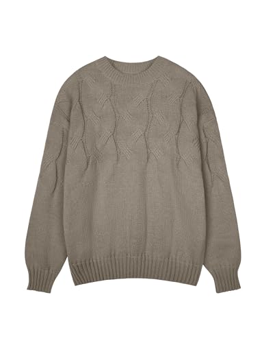 Womens Oversized Cute Cable Knit Sweater Fall 2024 Lightweight Dressy Casual Crewneck Long Sleeve Pullover Tops2