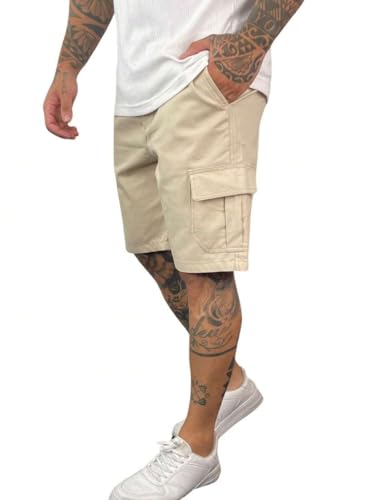 Bermuda Short Cargo Masculina com Bolsos Opção (BR, Numérico, 40, Regular, Regular, Bege)