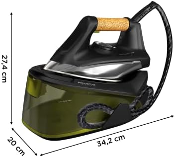 Rowenta Easy Steam VR7360 Centro planchado alta presión 6 bares, golpe de vapor 270 g/min, vapor continuo 110 g/min suela Airglide con depósito de 1.4 L y Modo Eco, Negro/Verde