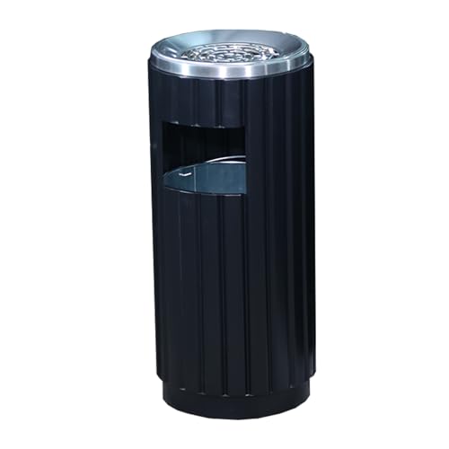 TIANQIHAO Outdoor Ashtray With Built-In Trash Bin, Large Capacity, Weatherproof Rust-Proof For Patio Use,Black