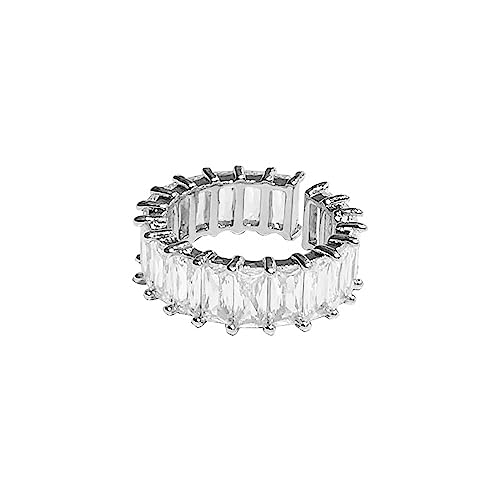 Izpack Cubic Zirconia Baguette Open Adjustable Ring Crystal Princess Cut Rectangle Stacking Statement Finger Bands Eternity Rings Luxury Jewelry Gifts For Women Bff cover