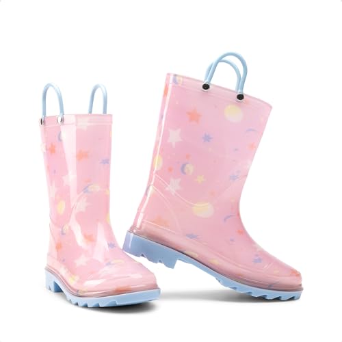 DREAM PAIRS Kids Rain Boots Cute Lightweight Waterproof with Pull-on Handles for Girls & Boys Toddler Outdoor Play 5
