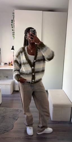 Men's Color Blocking Striped Fuzzy Cardigan Casual Vintage Oversized Button Down Knit Sweater2