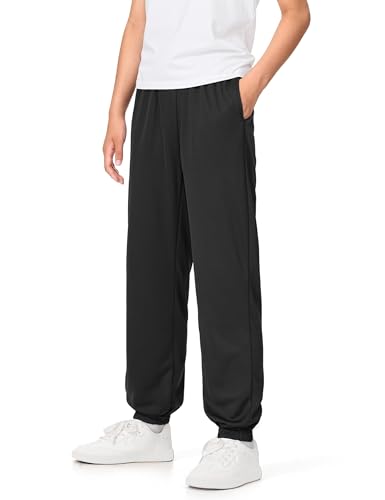 Auranso Boys Sweatpants Althetic Mesh Quick Dry Sports Pants for Kids Joggers Workout with Pockets Drawstring Black 11-12Years