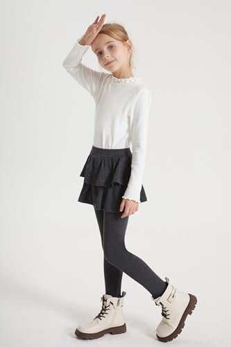 DIPUG 2-Pack Girls 2 in 1 Leggings School Uniform Pants with Double Layer Ruffled Hem Skirt Stylish Legging for Kids 2-8Years4