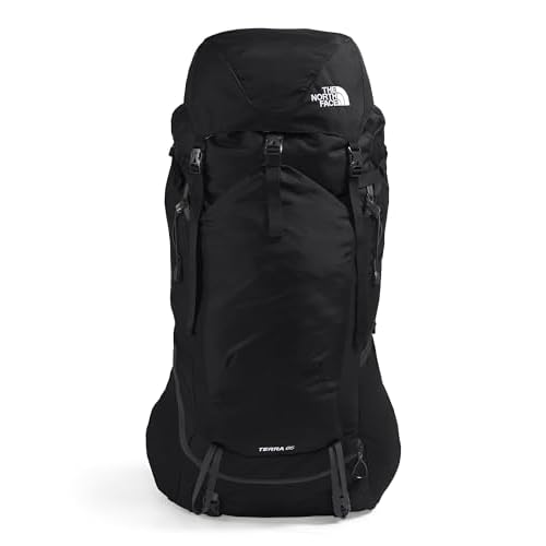 The North Face Terra 65 Backpack | Unisex Hiking Pack, Cinch-Top Opening with Zipper Access, Padded Hipbelt, Pole & Ice Axe Attachments, TNF Black/Asphalt Grey-NPF, Large/X-Large