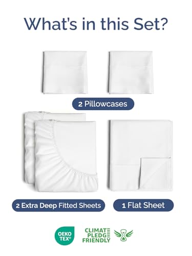 Image of Extra Deep Pocket Split King Size Sheet Set - 5 Piece Breathable & Cooling Bed Sheets - Hotel Luxury Bedding with 16 to 21 inch Extra Deep Pockets - Soft, Fade & Wrinkle Resistant - Oeko-Tex - White