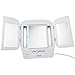 JERDON Modern Tri-Fold Makeup Mirror with Lights - Vanity Mirror with 5X Magnification & Multiple Light Settings - White Base - Model JGL10W