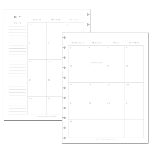 BetterNote July 2026 - June 2027 Academic Monthly Calendar Refill for Discbound Notebook, School Dates, Fits Levenger Circa, Big Happy Planner, Arc, TUL, Disc Refill (11-Disc, 8.5'x11', Classic)