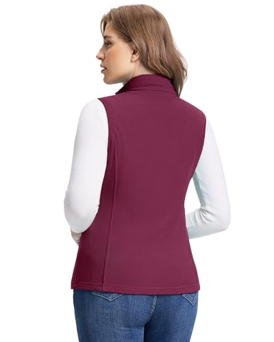 Outdoor Ventures Damen Fleece Weste Ultraleichte Polar Fleeceweste Dünne Outdoor Luafwesten für Frauen Ärmellos Jacke mit 4 Taschen Frühlings Herbst für Laufen Wandern Camping, Weinrot M