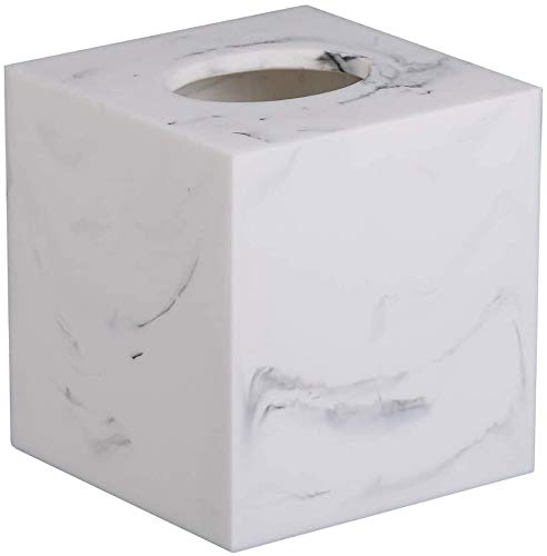 Marble Tissue Box Hotel Living Room Craft Box Resin Square Paper Towel Box Cover Cube Storage Box White -13.2 X 13.2 X 14cm.