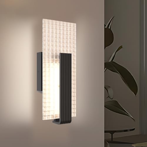 Image of Hyunbae Modern LED Wall Sconces Up and Down Wall Mount Light Black, 3000K Indoor Light Fixtures with Frosted Glass Bathroom Vanity Lights Dimmable Lighting Lamp for Home Stairway Hallway Bedoom