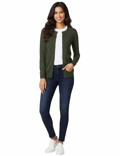 Image of Allsense Women's Long-Sleeve Crewneck Cardigan | Classic Button Down Sweater, Soft Fine Knit, Lightweight