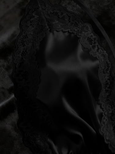 Image of SHENHE Women's Lace Trim Satin Lingerie Romper Deep V Pajama Sleepwear | Backless, Contrast Lace, Criss-Cross Straps, Home and Outdoor Wear, Casual, Sexy