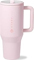 HydroJug Traveler 32 oz Insulated Water Bottle with Handle, Flip Straw & Rubber Base - Leakproof Tumbler Fits Cup Holders, Pink Sand