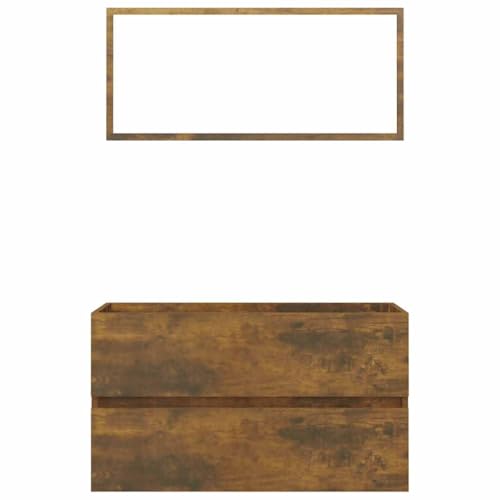 vidaXL Ensemble de Meubles de Salle de Bain 2 pcs Chêne fumé, Armoire d'évier, Armoire de Salle de Bain, unité d'évier de Salle de Bain