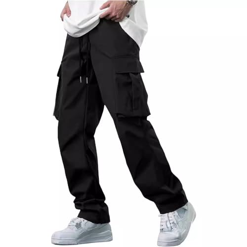 Men's Outdoor Sports Drawstring Casual Pants, Multi-Pocket, Straight Fit