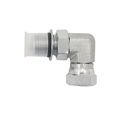 Image of (2-PACK) 6901-06-04-NWO Hydraulic Hose Adapter Fitting 3 /8 inch Male Adjustable Nut O-Ring Boss (9 /16-18 UNF) x 1 /4 inch Female Swivel (1 /4-18 NPSM) 90 Elbow SAE Pipe Joints Connector Carbon Steel